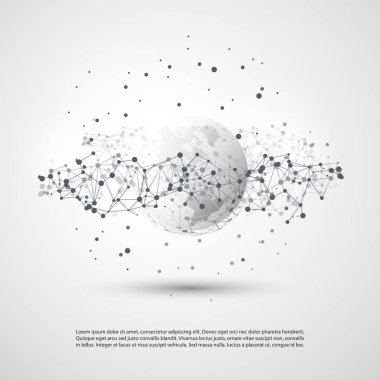 Siyah ve Beyaz Modern en az tarzı bulut bilgisayar, ağ yapısı, telekomünikasyon konsept tasarımı, ağ bağlantıları, şeffaf geometrik tel kafes - vektör çizim 