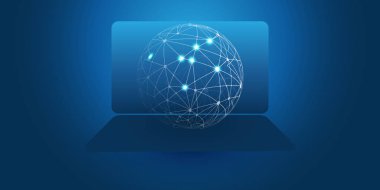 Tel kafes küre ve Laptop - vektör şablonu işletmeniz için küresel sendika ağları tasarımı 