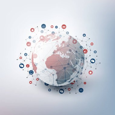 Şey, Internet tasarım konsepti dünya Küre ve simgeler - dijital ağ bağlantıları, teknolojik altyapı ile bulut 
