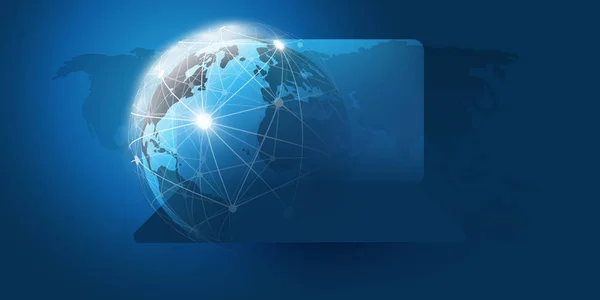地球とラップトップ あなたのビジネスのためのベクトル テンプレートのグローバル ネットワーク設計 — ストックベクタ