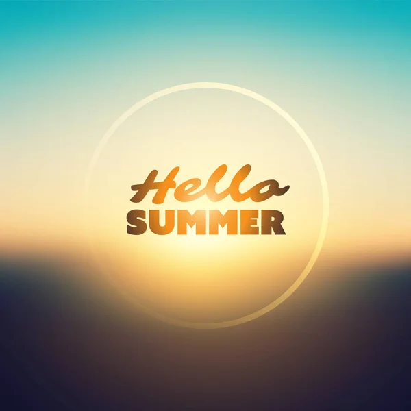 Inspirational Sentence Message Season Start Hello Summer Label Blurred Sunset — Vector de stock