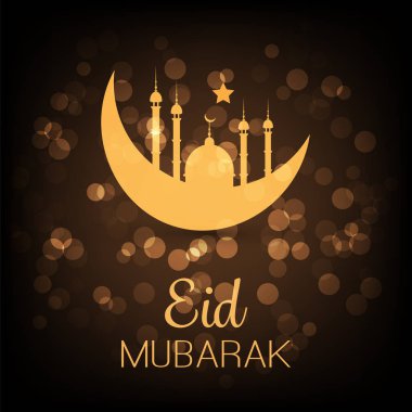 Ramazan Kareem veya EID Mübarek - Müslüman topluluk Festivali Altın Camii ve hilal ay için karanlık tebrik kartı tasarımı 