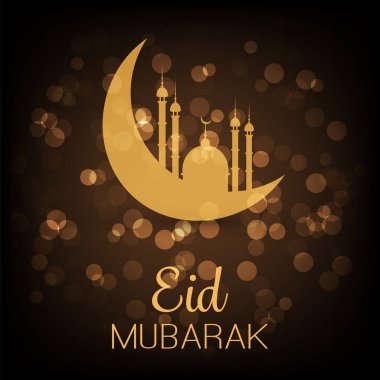 Ramazan Kareem veya EID Mübarek - Müslüman topluluk Festivali Altın Camii ve hilal ay için karanlık tebrik kartı tasarımı 