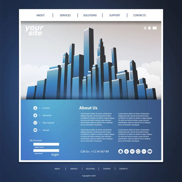 Modello Design Del Sito Web Tuo Business Con City Skyline — Vettoriale Stock