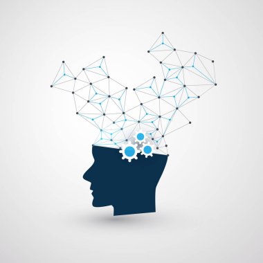Destek yardım ve ağlar tasarım konsepti tel kafes ve insan kafası ile makine yapay zeka, öğrenme, Cloud Computing, otomatik 