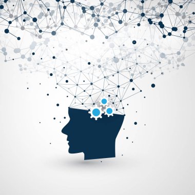 Destek yardım ve ağlar tasarım konsepti tel kafes ve insan kafası ile makine yapay zeka, öğrenme, Cloud Computing, otomatik 