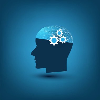 Destek yardım ve ağlar tasarım konsepti tel kafes ve insan kafası ile makine yapay zeka, öğrenme, Cloud Computing, otomatik 