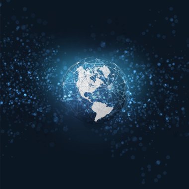 Bulut Bilişim ve Ağlar Kavramı , Soyut Küresel Dijital Ağ Bağlantıları - Modern Stil Teknoloji Arka Plan, Yaratıcı Tasarım Şablonu 3d Kablolu Dünya Globe Concept ile 