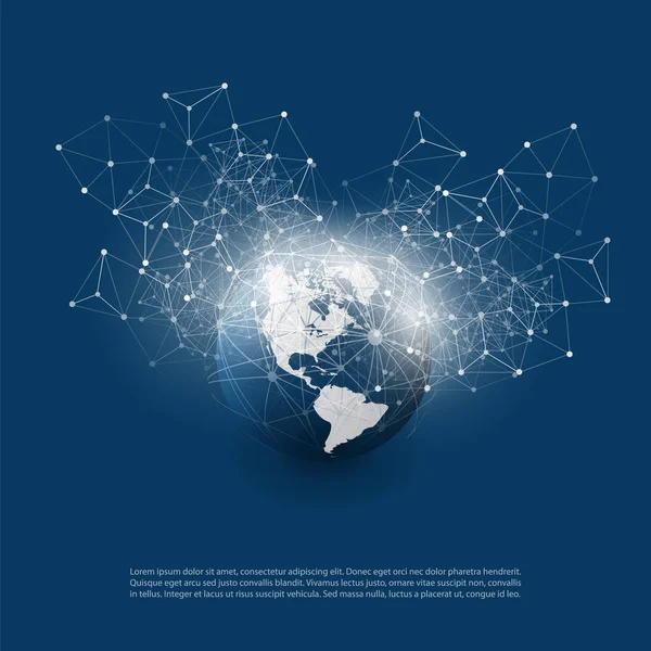 深蓝色现代最小风格云计算 网络结构 电信概念设计 网络连接 透明几何线框 矢量图 — 图库矢量图片