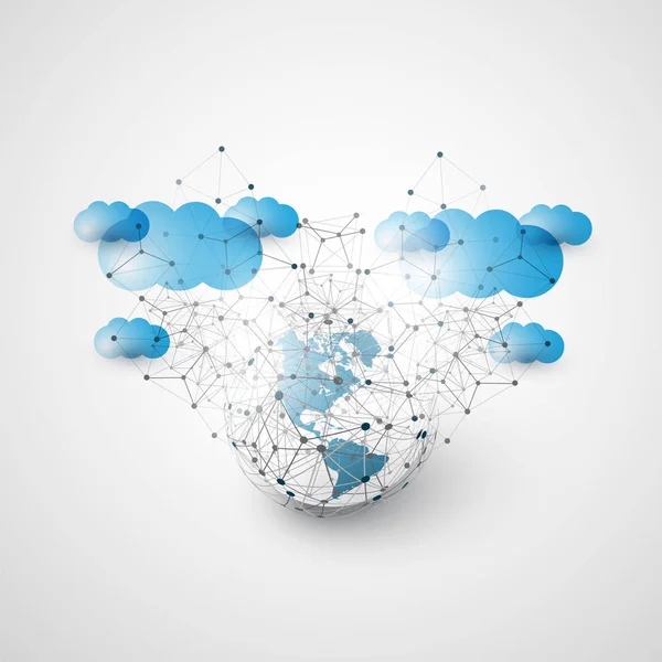 Cloud Computing Dan Global Networking Design Concept Earth Globe Geometric - Stok Vektor