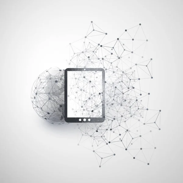 Cloud Computing Digitala Nätverksanslutningar Mobil Teknikkoncept Design Med Wireframe Earth — Stock vektor