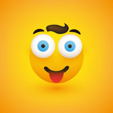 Güler Emoji yüz dil - sarı arka plan üzerinde basit mutlu ifade - vektör tasarım çizim ile 