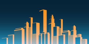 Metropolis - Renkli Kentsel Şehir Manzarası Silueti, Vektör Tasarımı 