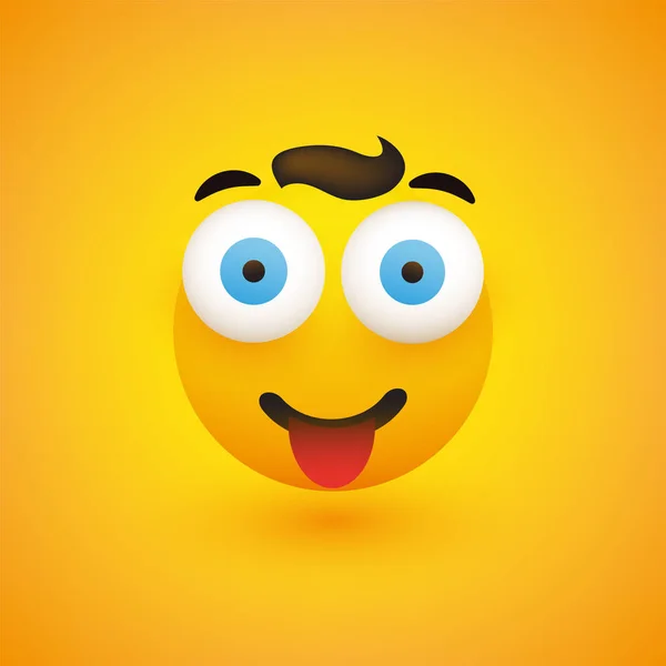 Lachende Emoji Gezicht Met Tong Eenvoudig Gelukkig Emoticon Gele Achtergrond — Stockvector