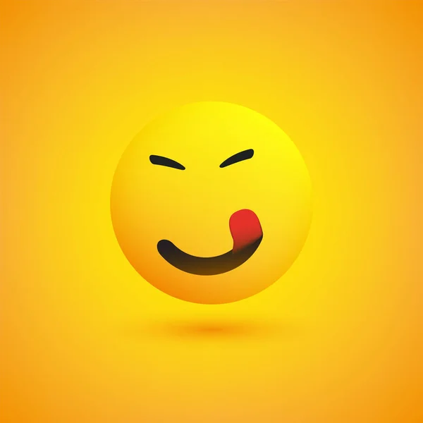 Smiling Emoji Stuck Out Tongue Simple Happy Emoticon Yellow Background — Stock Vector