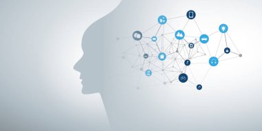 Modern Stil Fütüristik Makine Öğrenme, Yapay Zeka, Bulut Bilişim ve Bağlı Simgeler ile Iot Networks Tasarım Kavramı, Ağ Mesh 