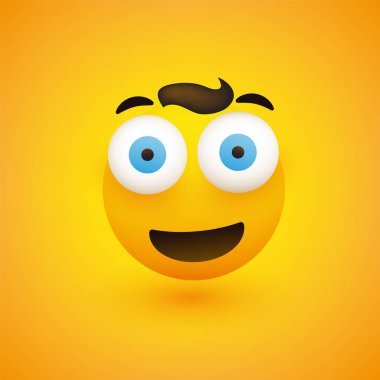 Emoji - gözleri sarı zemin üzerine dışarı Pop ile basit mutlu ifade - vektör tasarımı gülümseyen 