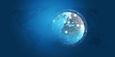 Cloud computing ve dünya küre ile-ağları kavramı küresel dijital bağlantıları, teknolojik altyapı, yaratıcı tasarım öğe şablonu 