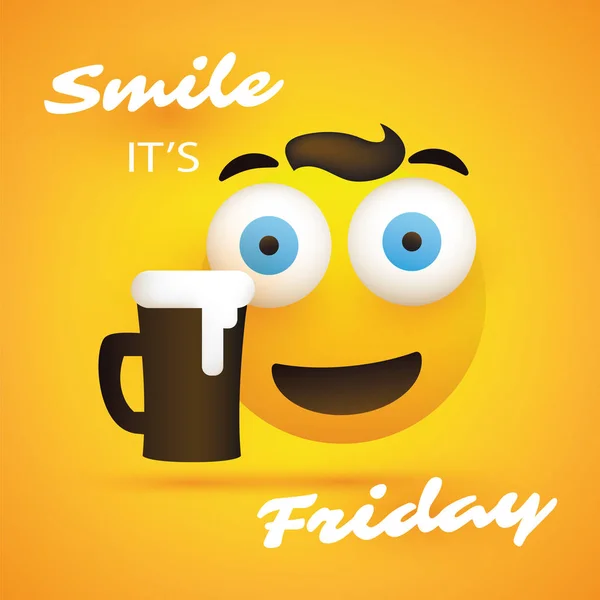 Lächeln Ist Freitag Banner Mit Schielaugen Emoji Und Einem Glas — Stockvektor