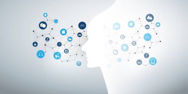 Modern Stil Fütüristik Makine Öğrenme, Yapay Zeka, Bulut Bilişim ve Bağlı Simgeler ile Iot Networks Tasarım Kavramı, Ağ Mesh 