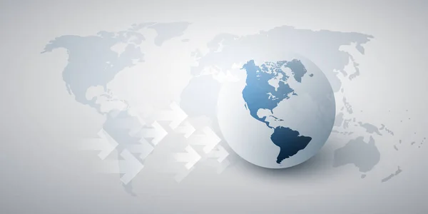 Global Networks Trading Design Concept Arrows Earth Globe World Map — Vetor de Stock