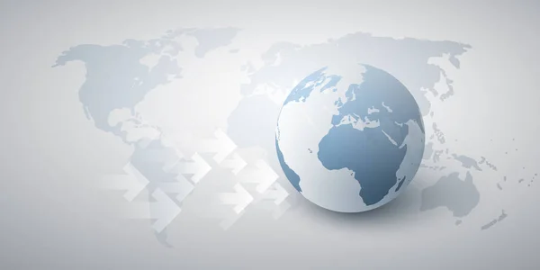 Global Networks Trading Design Concept Arrows Earth Globe World Map — Vetor de Stock