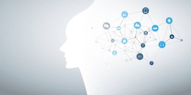 Modern Stil Fütüristik Makine Öğrenme, Yapay Zeka, Bulut Bilişim ve Bağlı Simgeler ile Iot Networks Tasarım Kavramı, Ağ Mesh 