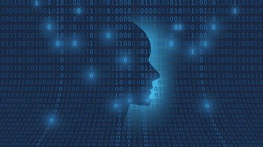 Ağ Örgü ve İnsan Yüz Silueti ile Makine Öğrenimi, Yapay Zeka, Bulut Bilişim ve Ağlar Tasarım Konsepti 