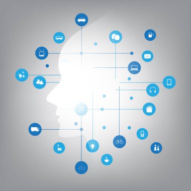Modern Stil Fütüristik Makine Öğrenme, Yapay Zeka, Bulut Bilişim ve Bağlı Simgeler ile Iot Networks Tasarım Kavramı, Ağ Mesh 