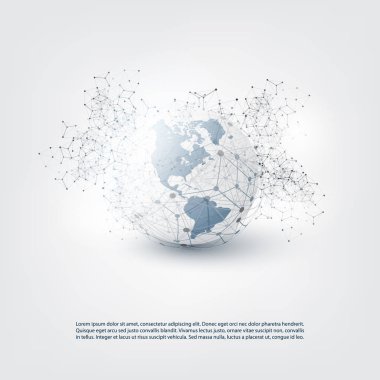Dünya küre ve geometrik ağ Mesh ile bulut bilişim ve küresel ağlar konsept tasarımı 