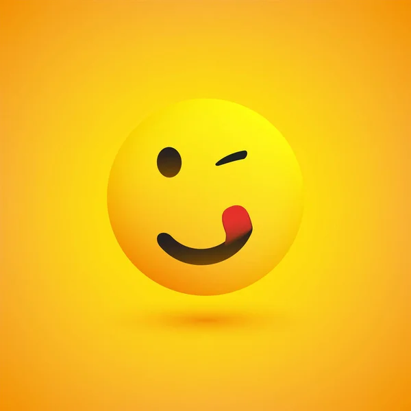 Glimlachen Knikken Mond Likken Emoji Met Stuck Out Tong Simple — Stockvector