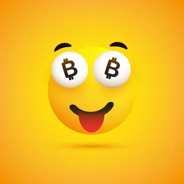 Lächelndes Emoji Mit Bitcoin Zeichen Den Augen Einfaches Glückliches Emoticon — Stockvektor