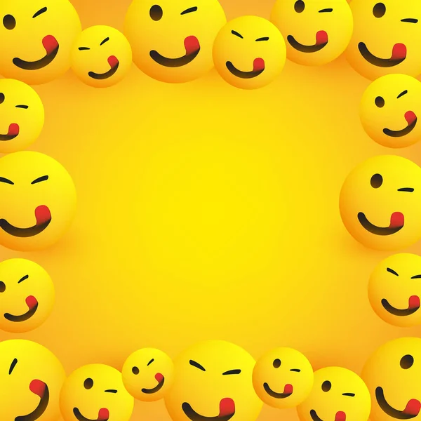 Marco Fondo Con Emojis Sonrientes Guiñando Lamiendo Boca Con Lengua — Archivo Imágenes Vectoriales