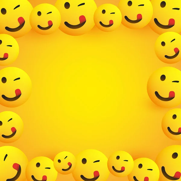 Achtergrond Frame Met Glimlachen Knikken Mond Likken Emoji Met Stuck — Stockvector