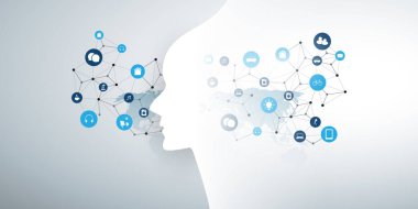 Modern stil fütüristik makine öğrenme, yapay zeka, bulut bilişim ve IoT ağları tasarım kavramı bağlı simgeler, ağ Mesh ve Dünya Haritası 