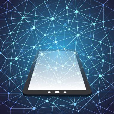 Dijital Ağ Bağlantıları, Mobil Teknoloji, Ağ Örgü ve Tablet Pc ile Bulut Bilişim Tasarım Konsepti, Mobil Cihaz 