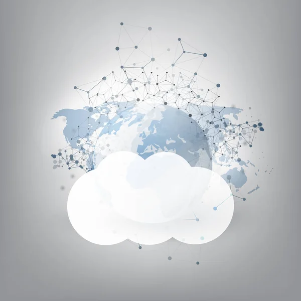 云计算设计概念 数字连接 地球地球的技术背景 世界地图和几何网络网格 — 图库矢量图片