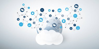 Şey, Internet tasarım konsepti simgeler - dijital ağ bağlantıları, teknolojik altyapı ile bulut 