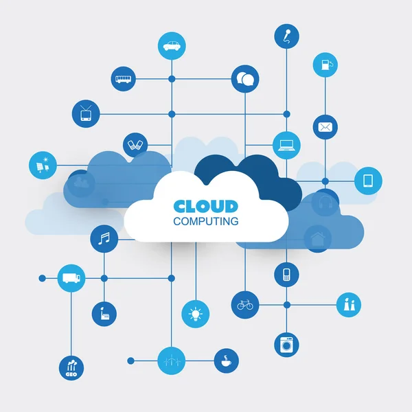 Cloud Computing Conception Concepts Réseaux Illustration Vectorielle — Image vectorielle