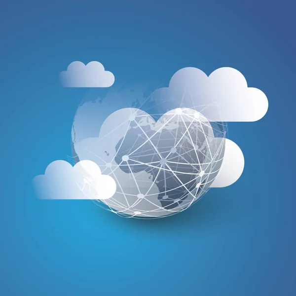 Cloud Computing Design Concept Digitale Aansluitingen Technologie Achtergrond Met Aarde — Stockvector