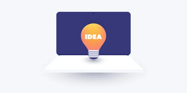 Ideas Tecnológicas Inspiración Concepto Diseño Invención Con Ordenador Portátil Bombilla — Vector de stock