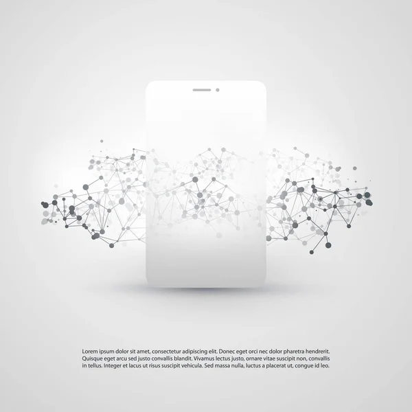 Globales Netzwerk Design Mit Netzwerknetz Und Smartphone Silhouette Vektorvorlage Für — Stockvektor