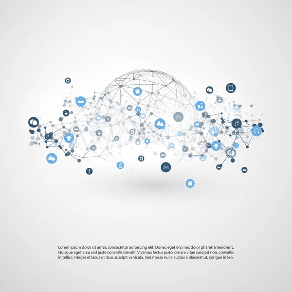 Sakernas Internet Cloud Computing Design Concept Med Wireframe Och Ikoner — Stock vektor