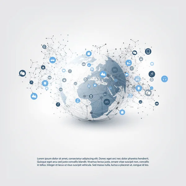 Internet Rzeczy Koncepcja Projektowania Cloud Computing Earth Globe Ikony Globalne — Wektor stockowy