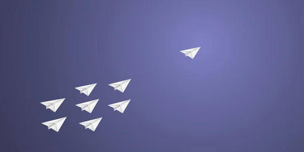 Paper Airplanes Fly in the Sky - Success, Goals, Leadership, Creative Ideas - Vector Illustration