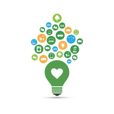 Küresel Isınma, Çevre Dostu Dünya - Bağlantılar, Ağlar - Ampul ve Simgeler ile Tasarım Kavramı