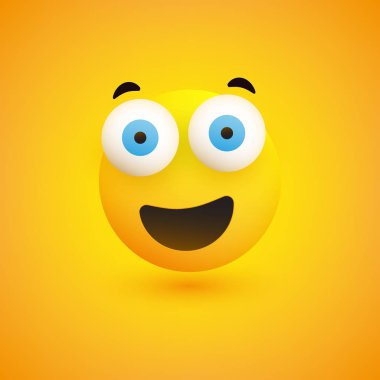 Emoji - gözleri sarı zemin üzerine dışarı Pop ile basit mutlu ifade - vektör tasarımı gülümseyen