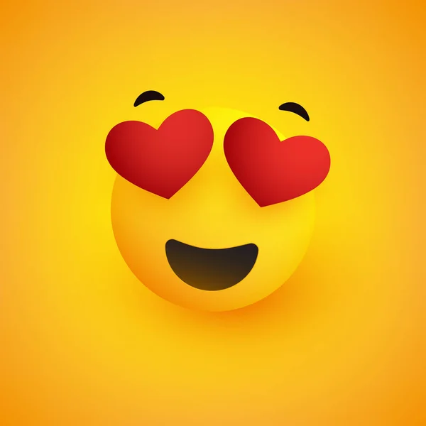 Χαμογελαστό Πρόσωπο Καρδιά Σχήμα Μάτια Κίτρινο Φόντο Διανυσματική Σχεδίαση — Διανυσματικό Αρχείο