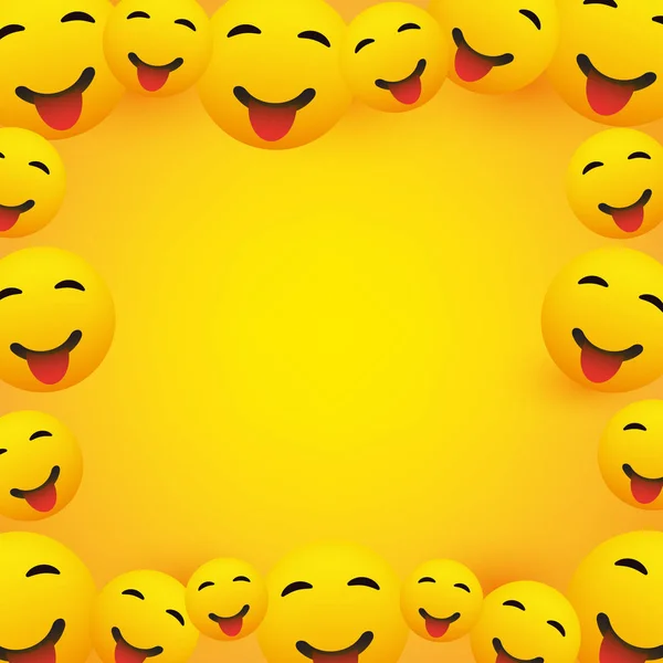 Marco Fondo Con Emoji Sonriente Con Lengua Atascada — Vector de stock