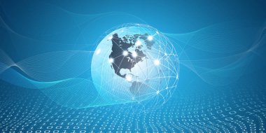 Soyut Mavi futuristik modern stil bulut bilişim, ağlar yapısı, telekomünikasyon konsept tasarımı, bit desen ve şeffaf 3D dalgalı Mesh ile ağ bağlantıları-vektör Illüstrasyon